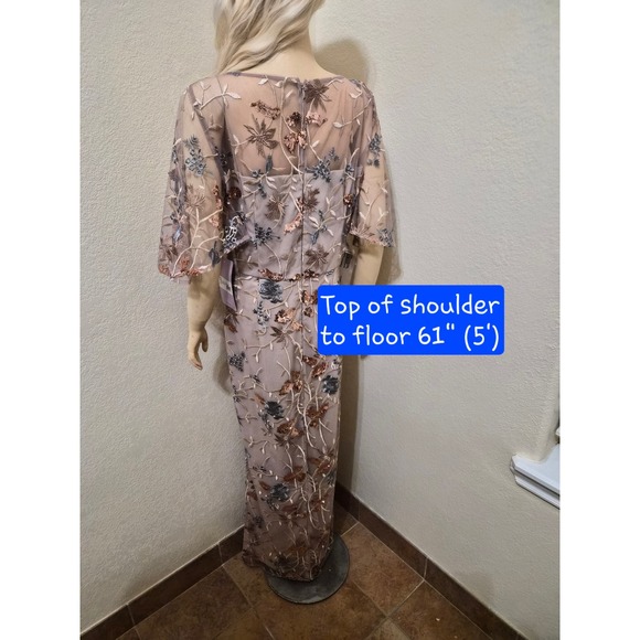 JS Collections Daphne Flutter Column Gown Mauve Sequin Floral Dress 12 NEW - Picture 2 of 16